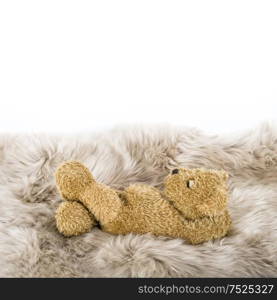 Sleeping Teddy Bear. Cute baby toy. Sick child concept