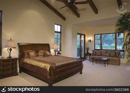 Sleigh bed in Palm Springs home