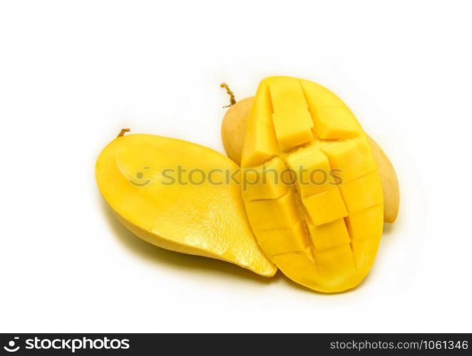 Slice mango isolated on white background - tropical fruit