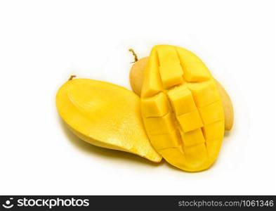 Slice mango isolated on white background - tropical fruit