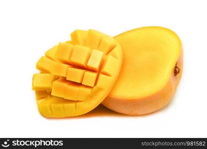 Slice mango isolated on white background - tropical fruit summer