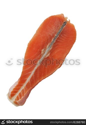 Slice Of A Raw Salmon Isolated On White Background