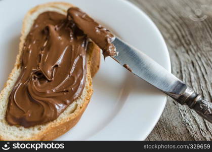 Slice of bread with chocolate cream