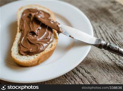 Slice of bread with chocolate cream