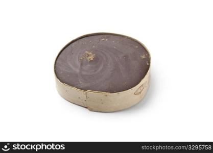 Slice of brown Palm sugar in bamboo on white background