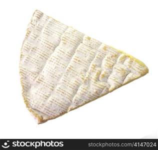 Slice Of Franch Brie Cheese On White Background, Top View