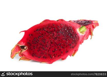 Slice of fresh and raw dragon fruit isolated on white