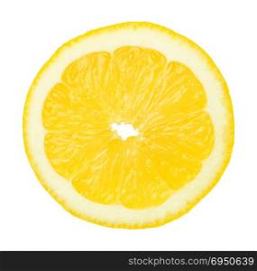 Slice of lemon fruit isolated on white background. Top view