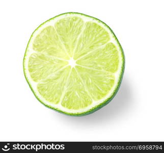 Slice of lime isolated on white background with clipping path. green lime citrus fruit