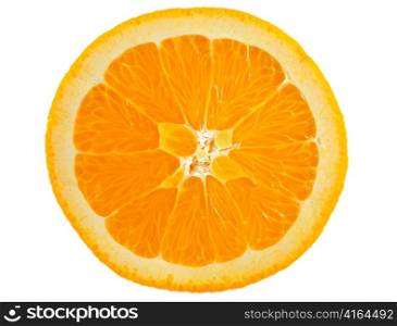 slice of orange , close up on white background