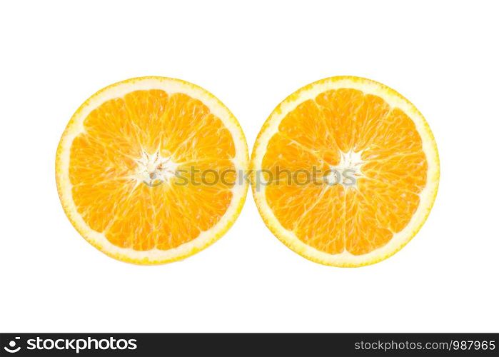 Slice of orange on white background.