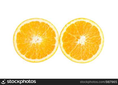 Slice of orange on white background.