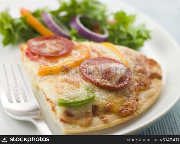 Slice of Pepperoni and Pepper Pizza with Salad