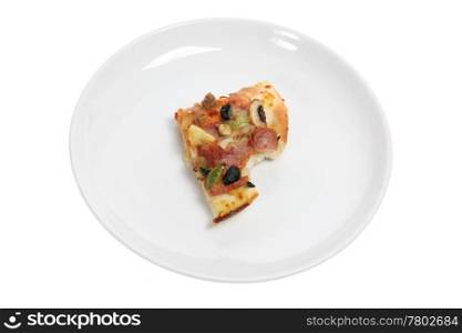 Slice of Pizza on Plate on White Background