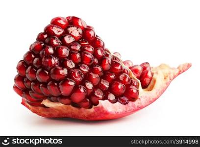 Slice of ripe juicy pomegranate isolated on white background