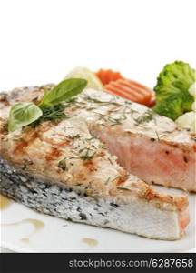 Slice Of Salmon With Vegetables ,Close Up