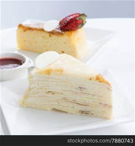 Slice of two delicious cake on dish