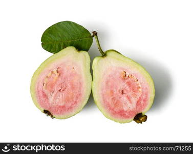 slice pink guava on white background