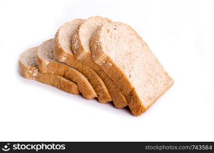 Slice whole wheat bread isolated on white background.