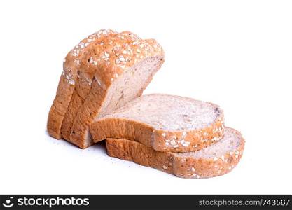 Slice whole wheat bread isolated on white background.