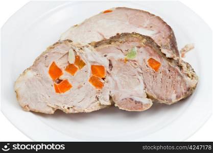 sliced baked pork on white plate