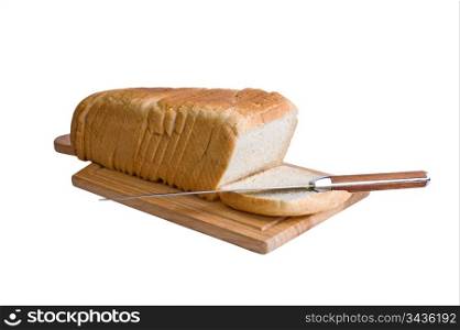 sliced bread and knife isolated on white background