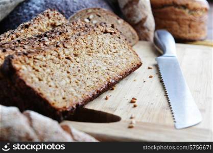 sliced bread of sprouted grain and seed