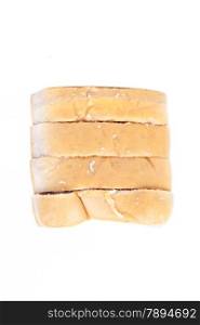 Sliced bread. Rectangular plate is divided into pieces. Isolated white background