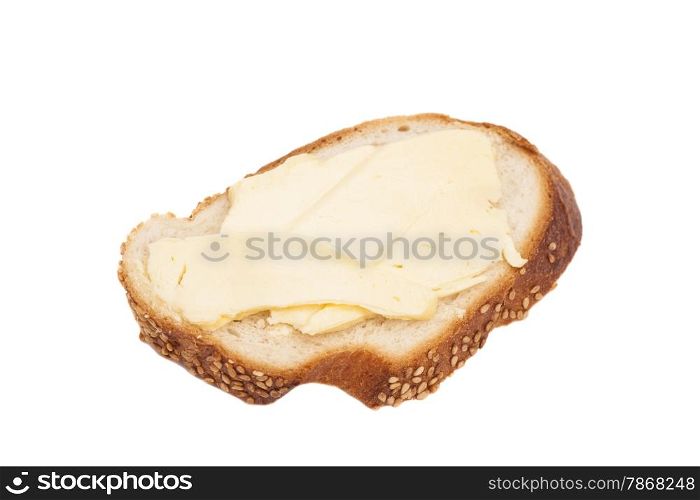 Sliced bread with butter isolated on white