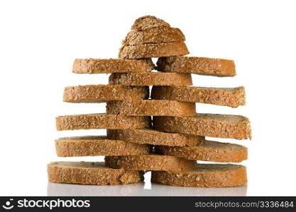 Sliced brown bread Isolated on a white background