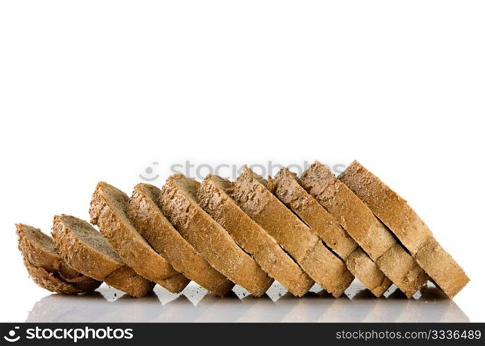 Sliced brown bread Isolated on a white background, healthy food concept