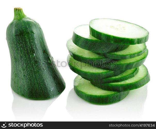 sliced cucumber on white background