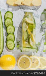 sliced fruit vegetables with lemonade