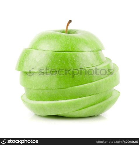 Sliced green apple isolated on a white background