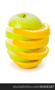 Sliced orange and apple isolated on the white