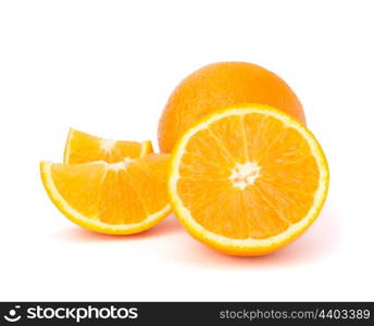 Sliced orange fruit segments isolated on white background