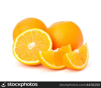 Sliced orange fruit segments isolated on white background