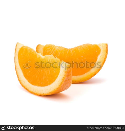 Sliced orange fruit segments isolated on white background