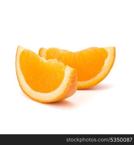 Sliced orange fruit segments isolated on white background