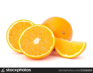 Sliced orange fruit segments isolated on white background