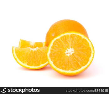 Sliced orange fruit segments isolated on white background