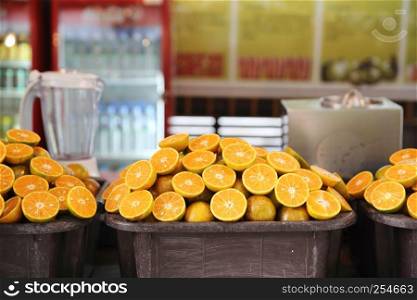 Sliced orange in coffee shop