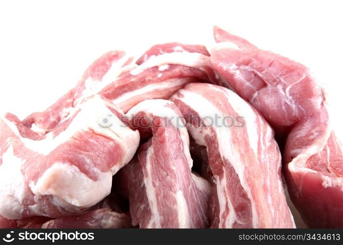 Sliced raw meat isolated on white.