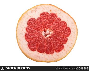 sliced raw red grapefruit on white background