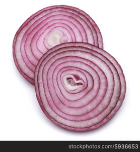 Sliced red onion rings isolated on white background cutout