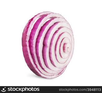 sliced red onions rings isolated on white background