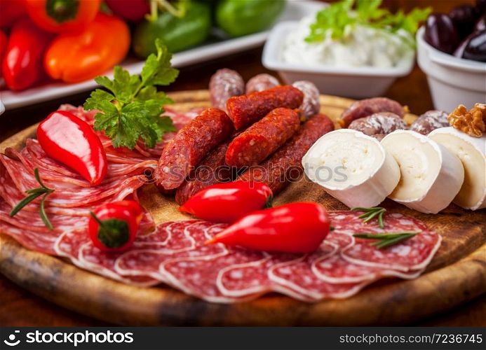 Sliced salami o table close-up view