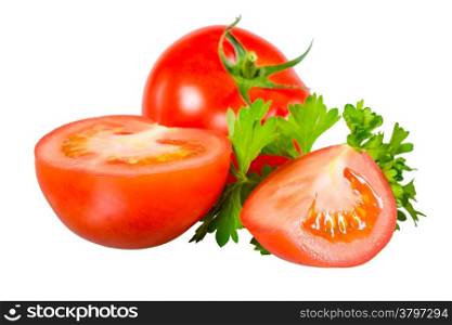 sliced ??tomato and parsley on a white background