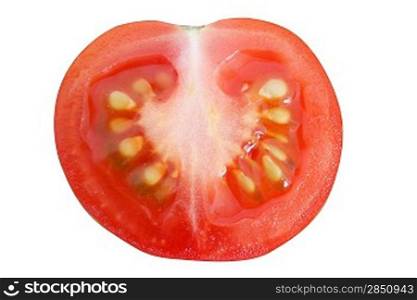 Sliced tomato on a white bg