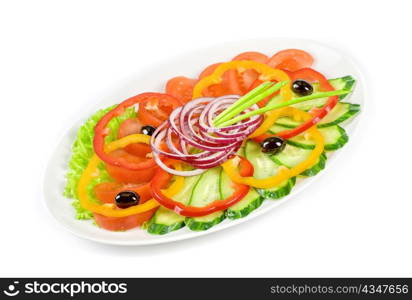 sliced vegetables at the dish isolated on a white